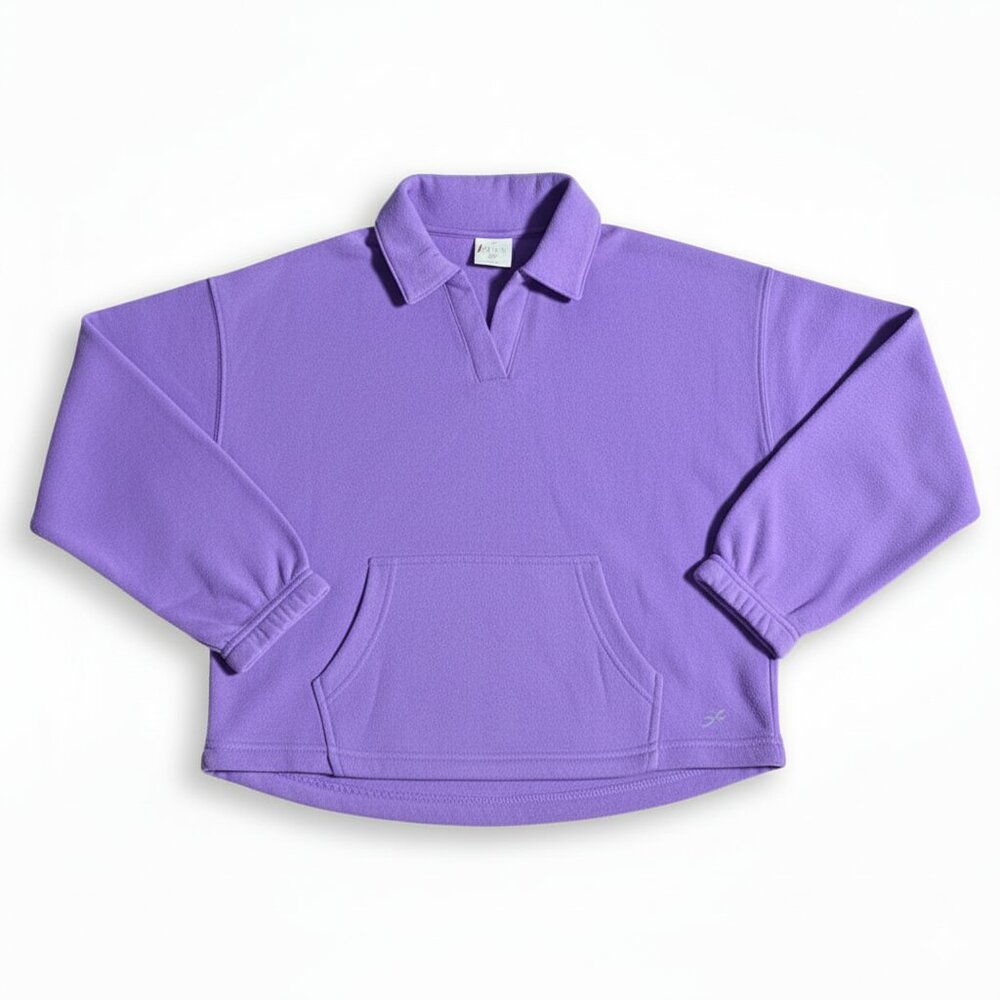 Freely Girls Collared Purple Fleece Pullover Top Medium NEW